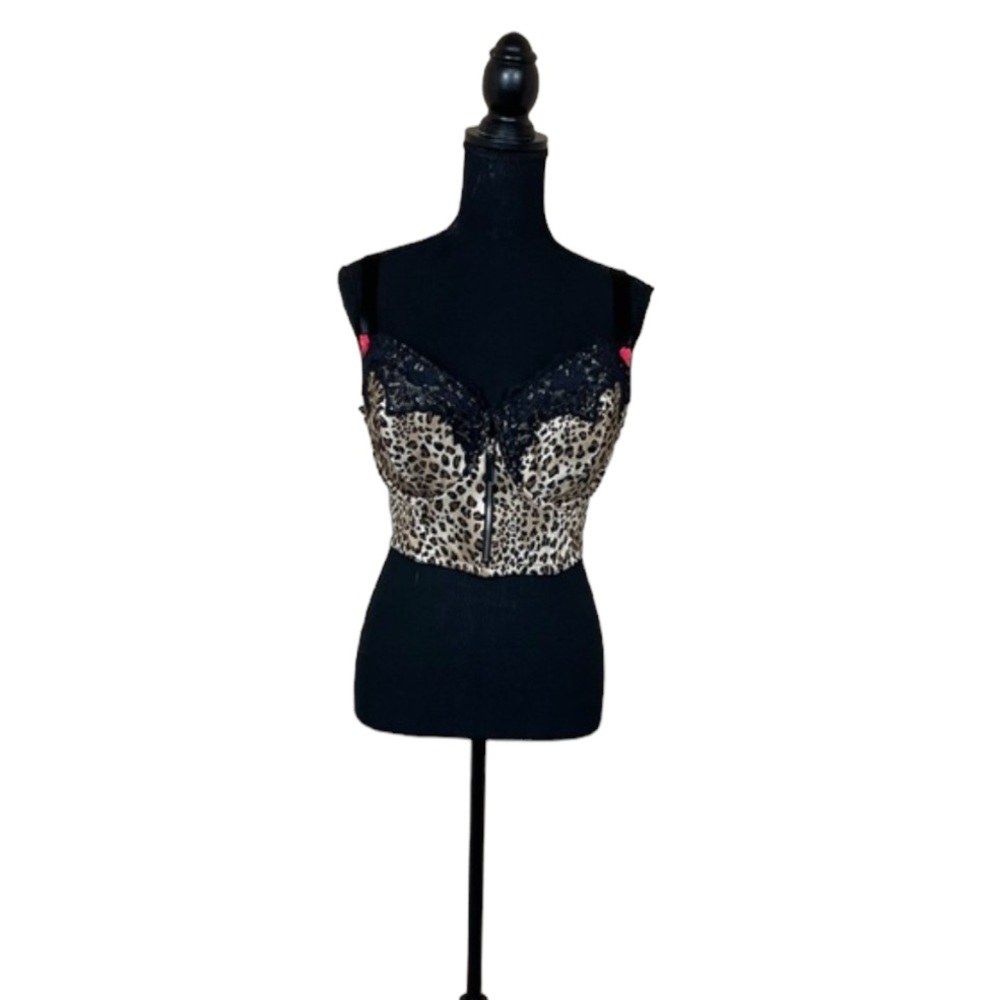 Cacique Leopard Print Zip-Up Corset Bra 40 DDD - Picture 2 of 10